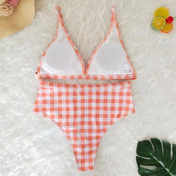 CLEARANCE Orange Gingham High Waisted Bikini Swimsuit - Picture 4 of 4